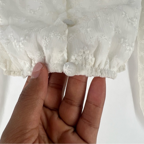 Heatherly Cottage Eyelet‎ Crop Top Balloon Sleeve Peasant Embroidered Size XSP - Picture 5 of 12